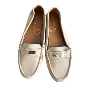 COACH Driving Loafers Fredrica Pebbled Leather Ivory Flats Slip On Womens 9.5
